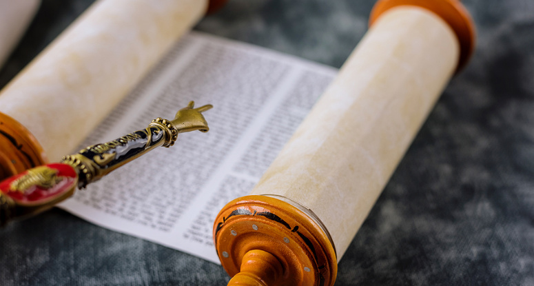 Reading a Torah scroll with a Yad.