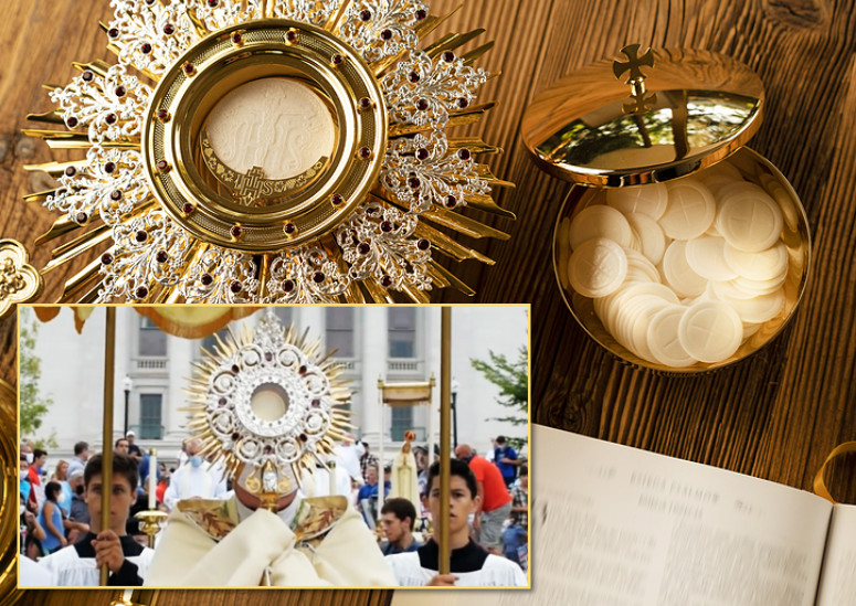 Pope Francis carries the wafer god called the Eucharist.