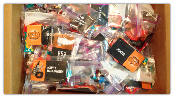 Ziploc bags are great for holding a tract, candy and crayons.